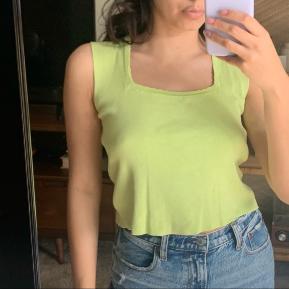 LIME GREEN SQUARE NECK TOP - Picture 2 of 4